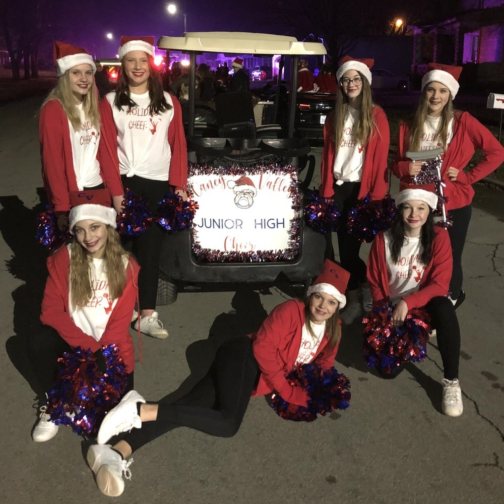 CVHS Jr. High Cheerleaders Pose for Christmas Parade